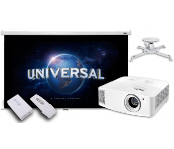 Проектор для домашнього кінотеатру Optoma UHD38x із електричним екраном 100"